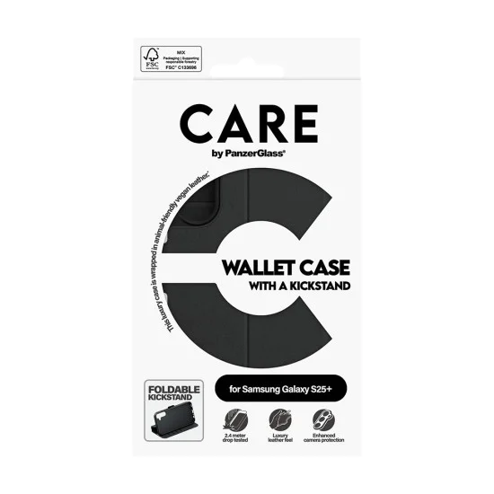 Калъф за Samsung Galaxy S25 Plus - PanzerGlass® - Калъф-портфейл с функция CARE и стойка - Черен