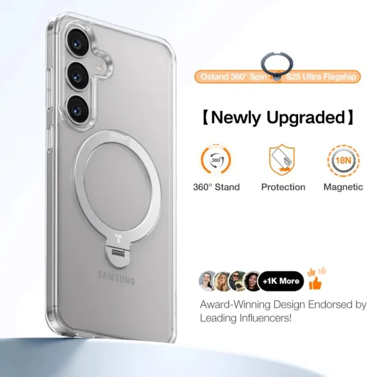 Калъф за Samsung Galaxy S25 Plus - Torras Ostand Spin Series - Clear