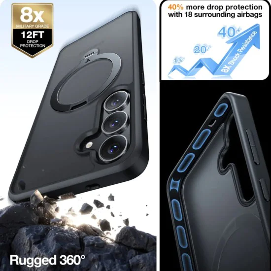 Калъф за Samsung Galaxy S25 Plus - Torras Ostand Spin Series - черен