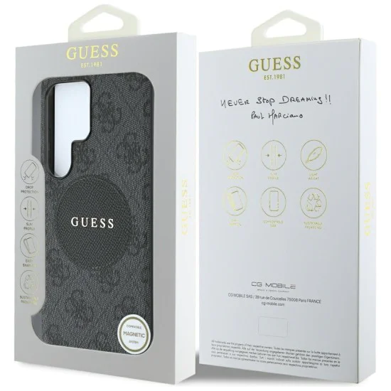 Калъф за Samsung Galaxy S25 Ultra - Guess - 4G Circle Classic Logo MagSafe (GUHMS25LP4PGRSGK) - Черен