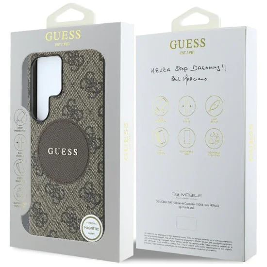 Калъф за Samsung Galaxy S25 Ultra - Guess - 4G Circle Classic Logo MagSafe (GUHMS25LP4PGRSGW) - Кафяв