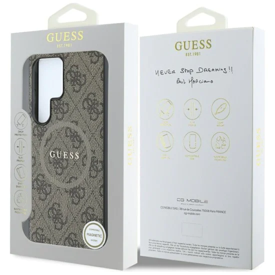 Калъф за Samsung Galaxy S25 Ultra - Guess - 4G Ring Classic Logo MagSafe (GUHMS25LG4GFRW) - Кафяв