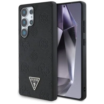 Калъф за Samsung Galaxy S25 Ultra - Guess - Peony Grained Hot Stamp Triangle Logo MagSafe (GUHMS25LPGBTMK) - Черен