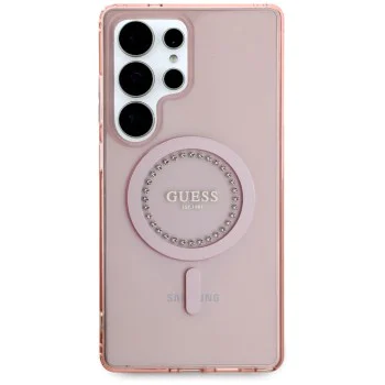 Калъф за Samsung Galaxy S25 Ultra - Guess - IML Rhinestones MagSafe (GUHMS25LPFTDTEP) - Розов