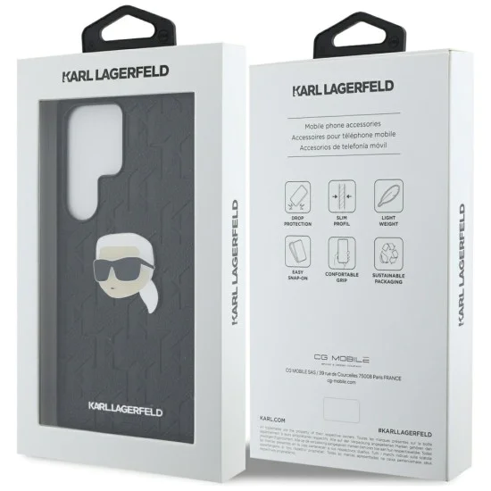 Калъф за Samsung Galaxy S25 Ultra - Karl Lagerfeld - Hardcase Monogram Leather (KLHCS25LPGKLKIPK) - Karl Head Pin