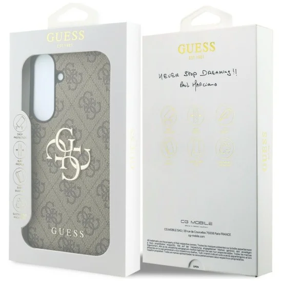 Калъф за Samsung Galaxy S26 FE - Leather 4G Metal Logo (GUHCS26FE4GMGBR) - Guess - Кафяв