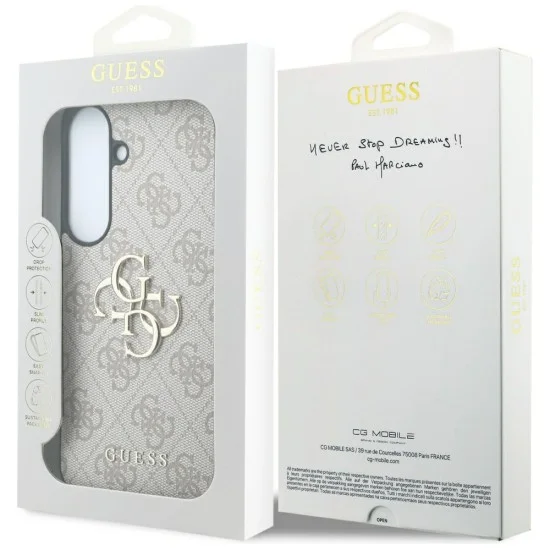 Калъф за Samsung Galaxy S26 FE - Leather 4G Metal Logo (GUHCS26FE4GMGPI) - Guess - Розов