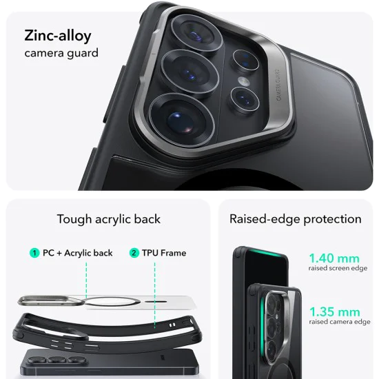 Калъф за Samsung Galaxy S26 Ultra - ESR Classic Hybrid HaloLock Kickstand - Прозрачно черен