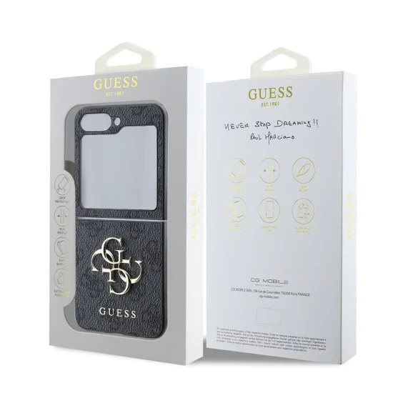 Калъф за Samsung Galaxy Z Flip6 - Guess Leather 4G Metal Logo (GUHCZZF64GMGGR) - Черен