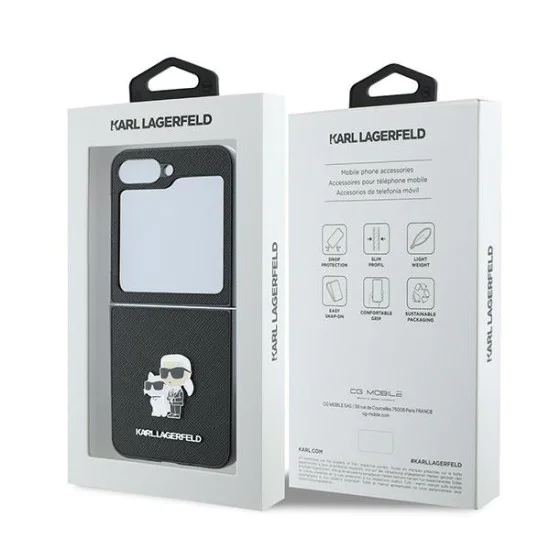Калъф за Samsung Galaxy Z Flip6 - Karl Lagerfeld Saffiano (KLHCZZF6SAPKCNPK) - Karl&Choupette Metal Pin