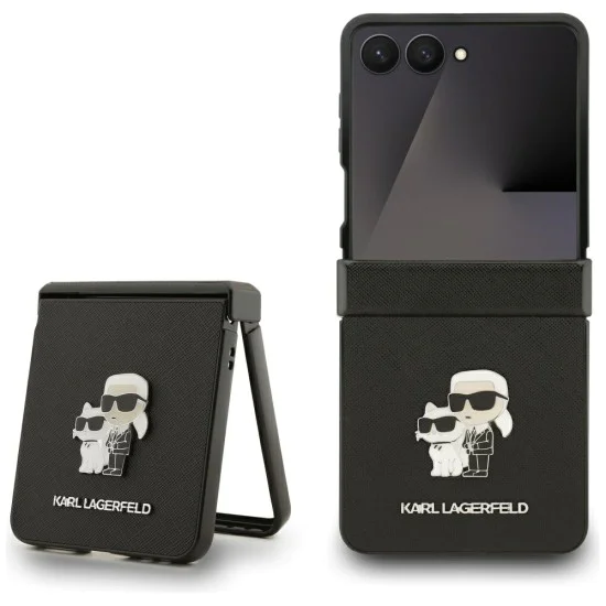 Калъф за Samsung Galaxy Z Flip7 – Karl Lagerfeld (KLHCZF7SAPKCNPK) Saffiano Karl&Choupette Pin – Черен