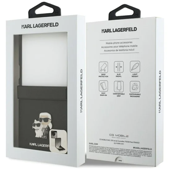 Калъф за Samsung Galaxy Z Flip7 – Karl Lagerfeld (KLHCZF7SAPKCNPK) Saffiano Karl&Choupette Pin – Черен