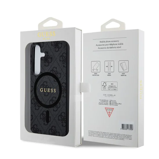 Калъф за Samsung Galaxy Z Flip7 – с MagSafe – Guess (GUHMZF7P4MSEGCK) 4G Collection Leather – Черен