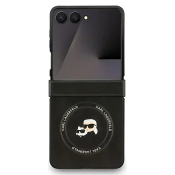 Калъф за Samsung Galaxy Z Flip7 – с MagSafe – Karl Lagerfeld (KLHMZF7PSMLRKCK) Leather Karl & Choupette Pins – Черен