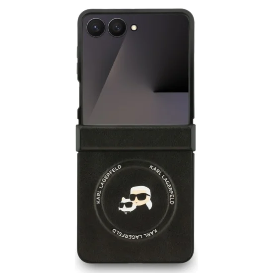 Калъф за Samsung Galaxy Z Flip7 – с MagSafe – Karl Lagerfeld (KLHMZF7PSMLRKCK) Leather Karl & Choupette Pins – Черен
