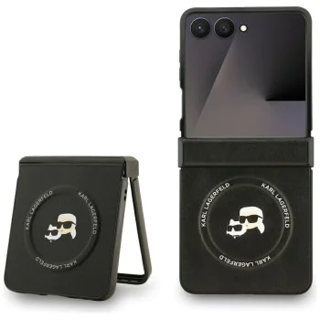 Калъф за Samsung Galaxy Z Flip7 – с MagSafe – Karl Lagerfeld (KLHMZF7PSMLRKCK) Leather Karl & Choupette Pins – Черен