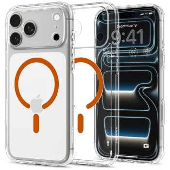 Калъф Spigen - Ultra Hybrid MagSafe (ACS12122) - iPhone 18 Pro Max / iPhone 17 Pro Max - Прозрачен / Оранжев