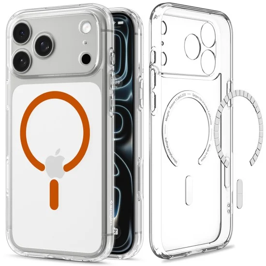 Калъф Spigen - Ultra Hybrid MagSafe (ACS12122) - iPhone 18 Pro Max / iPhone 17 Pro Max - Прозрачен / Оранжев