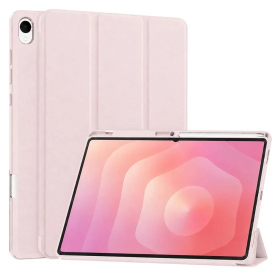 Калъф Techsuit Flex Trifold (с държач за писалка) - Samsung Galaxy Tab S12 Plus - Розов