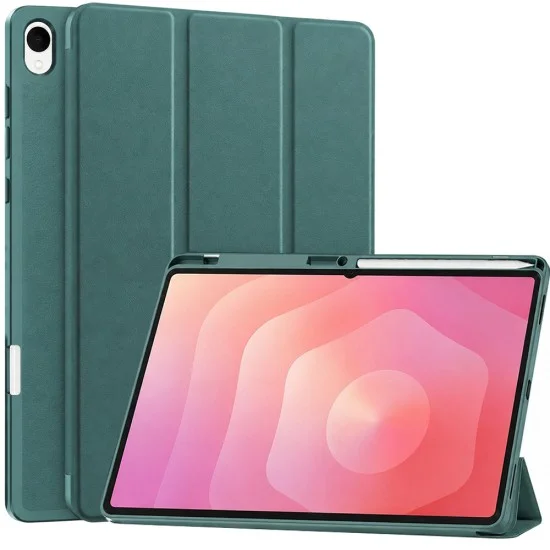 Калъф Techsuit Flex Trifold (с държач за писалка) - Samsung Galaxy Tab S12 Plus - Зелен