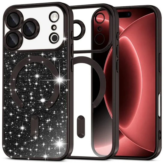 Калъф Techsuit Luxury Glitter MagSafe - iPhone 18 Pro Max / iPhone 17 Pro Max - Черен