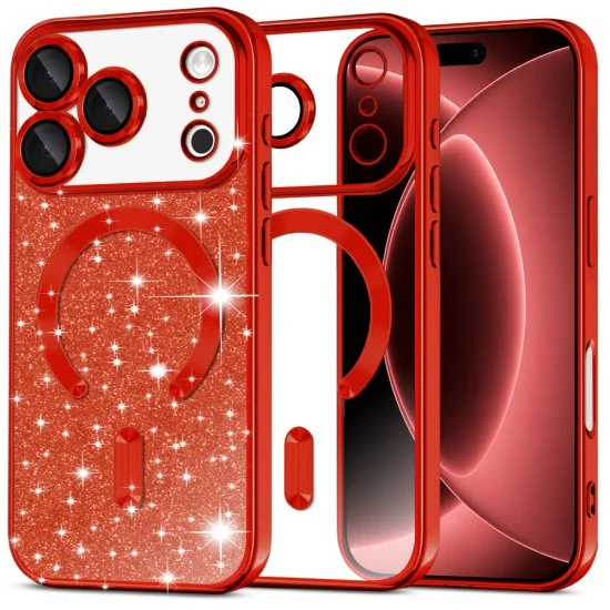 Калъф Techsuit Luxury Glitter MagSafe - iPhone 18 Pro Max / iPhone 17 Pro Max - Червен