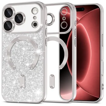 Калъф Techsuit Luxury Glitter MagSafe - iPhone 18 Pro Max / iPhone 17 Pro Max - Сребрист