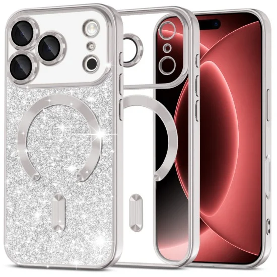 Калъф Techsuit Luxury Glitter MagSafe - iPhone 18 Pro Max / iPhone 17 Pro Max - Сребрист