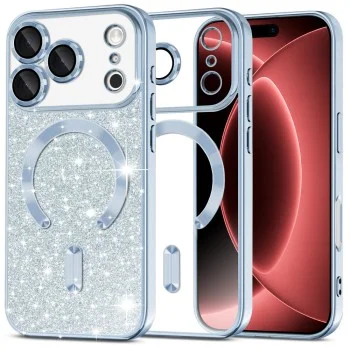 Калъф Techsuit Luxury Glitter MagSafe - iPhone 18 Pro Max / iPhone 17 Pro Max - Светло син