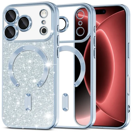 Калъф Techsuit Luxury Glitter MagSafe - iPhone 18 Pro Max / iPhone 17 Pro Max - Светло син