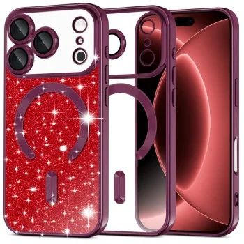 Калъф Techsuit Luxury Glitter MagSafe - iPhone 18 Pro Max / iPhone 17 Pro Max - Тъмно червен