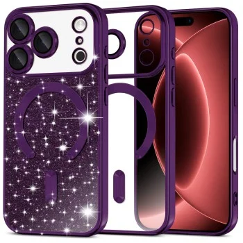 Калъф Techsuit Luxury Glitter MagSafe - iPhone 18 Pro Max / iPhone 17 Pro Max - Тъмно лилав
