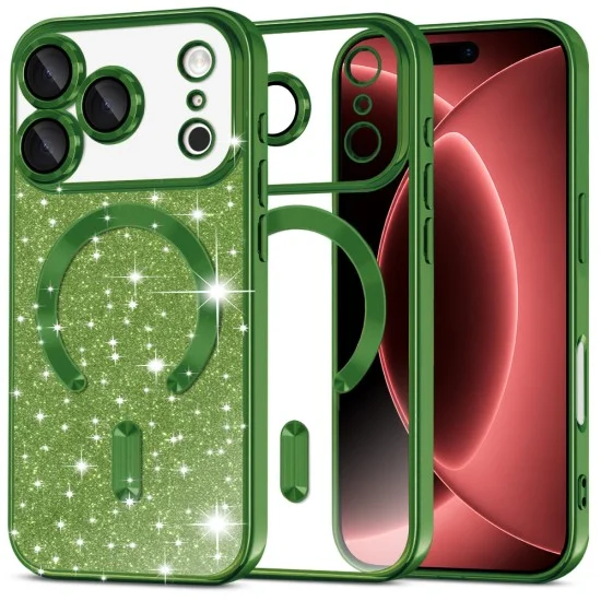 Калъф Techsuit Luxury Glitter MagSafe - iPhone 18 Pro Max / iPhone 17 Pro Max - Зелен