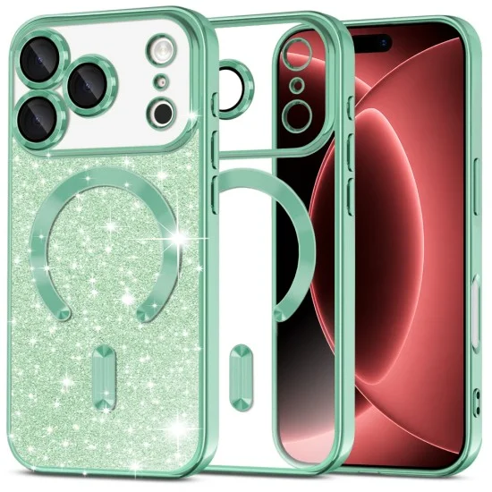 Калъф Techsuit Luxury Glitter MagSafe - iPhone 18 Pro Max / iPhone 17 Pro Max - Зелен