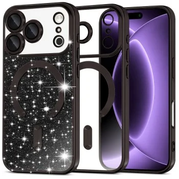 Калъф Techsuit Luxury Glitter MagSafe - iPhone 18 Pro / iPhone 17 Pro - Черен