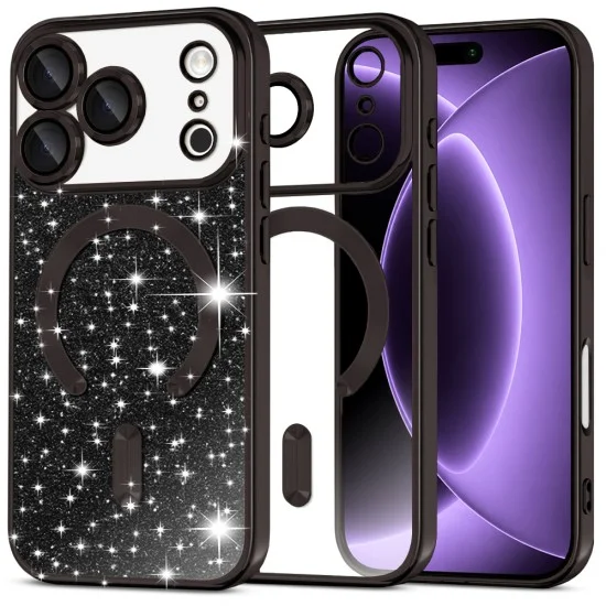 Калъф Techsuit Luxury Glitter MagSafe - iPhone 18 Pro / iPhone 17 Pro - Черен