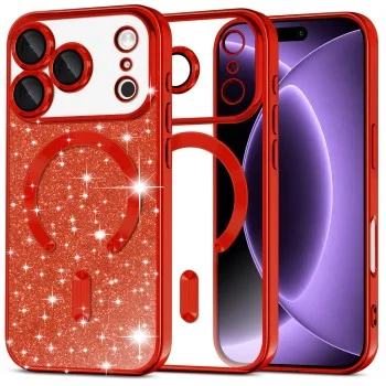 Калъф Techsuit Luxury Glitter MagSafe - iPhone 18 Pro / iPhone 17 Pro - Червен