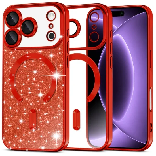 Калъф Techsuit Luxury Glitter MagSafe - iPhone 18 Pro / iPhone 17 Pro - Червен