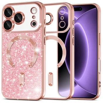 Калъф Techsuit Luxury Glitter MagSafe - iPhone 18 Pro / iPhone 17 Pro - Розов