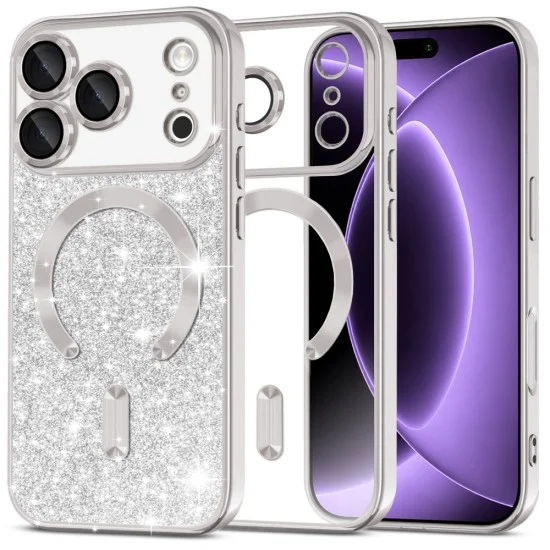 Калъф Techsuit Luxury Glitter MagSafe - iPhone 18 Pro / iPhone 17 Pro - Сребрист