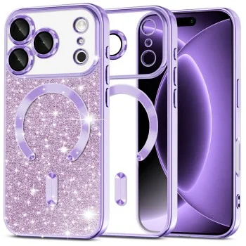 Калъф Techsuit Luxury Glitter MagSafe - iPhone 18 Pro / iPhone 17 Pro - Светло лилав
