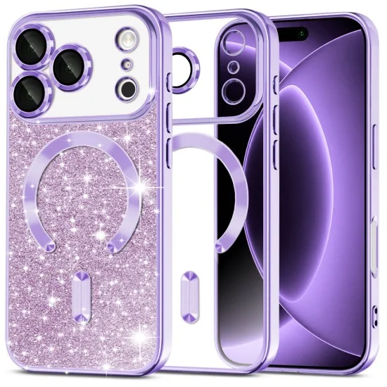 Калъф Techsuit Luxury Glitter MagSafe - iPhone 18 Pro / iPhone 17 Pro - Светло лилав