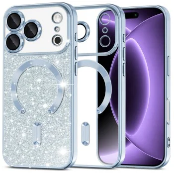Калъф Techsuit Luxury Glitter MagSafe - iPhone 18 Pro / iPhone 17 Pro - Светло син