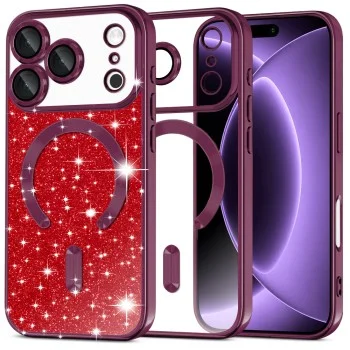 Калъф Techsuit Luxury Glitter MagSafe - iPhone 18 Pro / iPhone 17 Pro - Тъмно червен