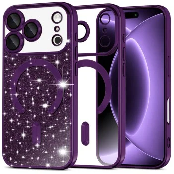 Калъф Techsuit Luxury Glitter MagSafe - iPhone 18 Pro / iPhone 17 Pro - Тъмно лилав