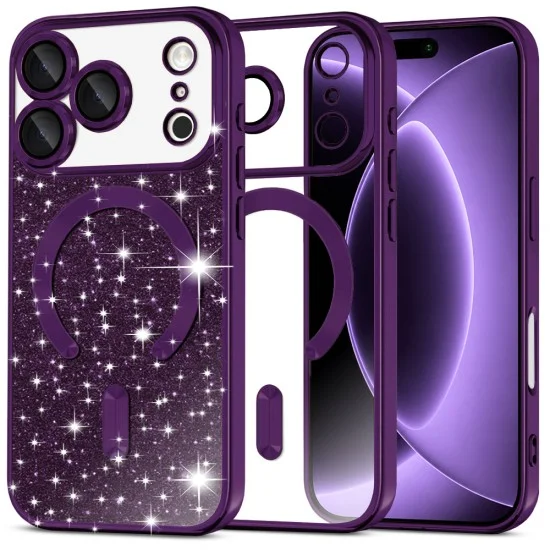 Калъф Techsuit Luxury Glitter MagSafe - iPhone 18 Pro / iPhone 17 Pro - Тъмно лилав
