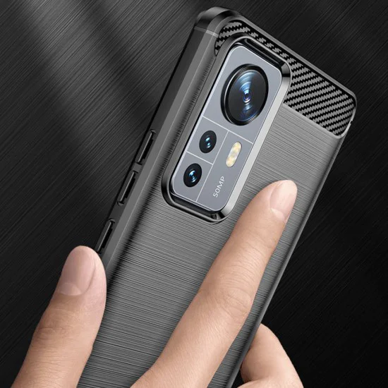 Калъф за Xiaomi 12/12X - Carbon Silicone - Черен