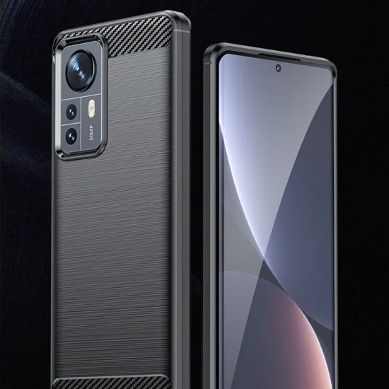 Калъф за Xiaomi 12/12X - Carbon Silicone - Черен