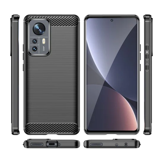 Калъф за Xiaomi 12/12X - Carbon Silicone - Черен