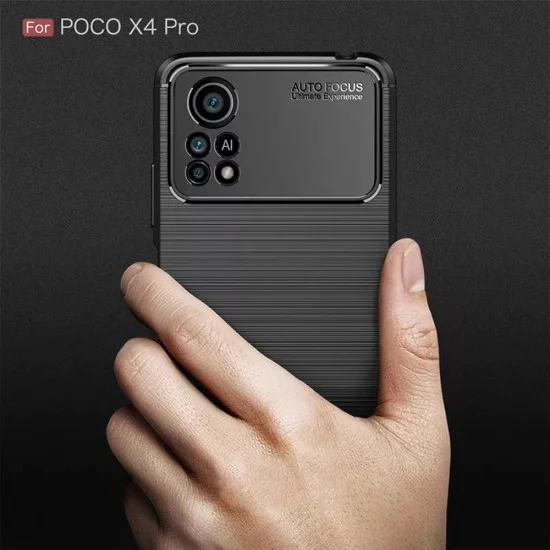 Калъф за Xiaomi Poco X4 Pro 5G - Carbon Silicone - Черен